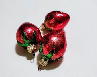 Christbaumschmuck Glas Erdbeere, antik Glas Weihnachtsschmuck, Weihnachtskugeln, Christbaumschmuck, Erdbeere Weihnachten, 1950er Jahre