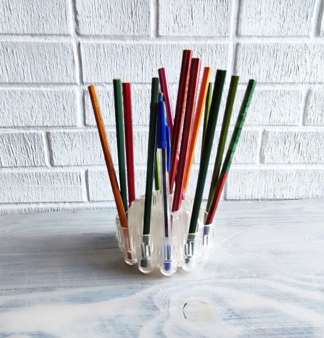 Plexiglass Pen and Pencil Holder for Desk, Soviet Vintage Transparent