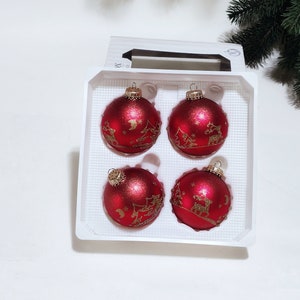 Vintage christmas tree decorations, red christmas glass ornaments german vintage, mercury glass balls, original box