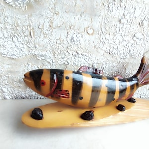 Brown trout hand carved wood carving, Ukranian folk art wood carving, wooden fish statue, Hand-Carved trout sculpture, wood fish figurine