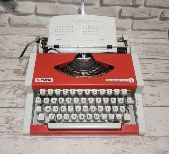 working vintage Olympia typewriter, vtg red manual typewriter, original suitcase, professionally serviced