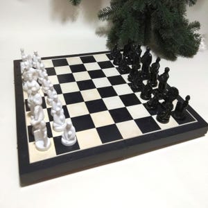 Vintage big chess set in folding board, vintage rare plastic chess set, Ukrainian style, chess game USSR 80s, made in Ukraine