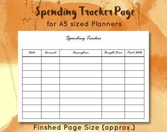 printable a5 spending tracker page a5 expenses page spending log budgeting printable budget planner business expenses planner