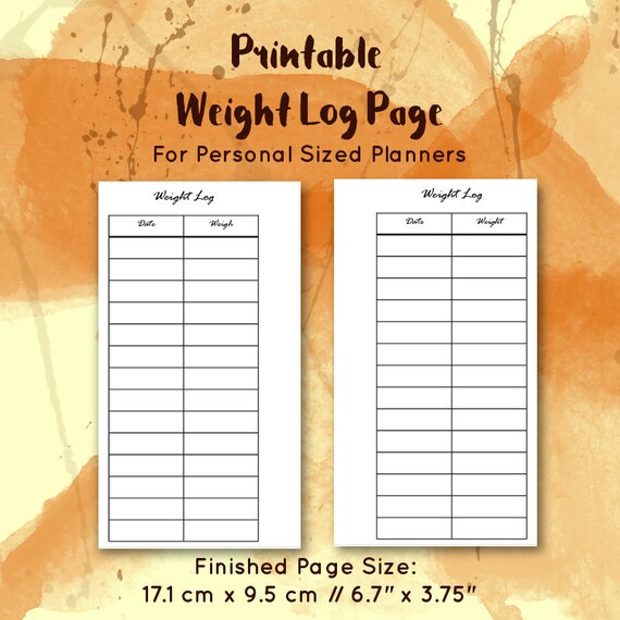printable weight tracker for filofax personal planners etsy baby weight tracker