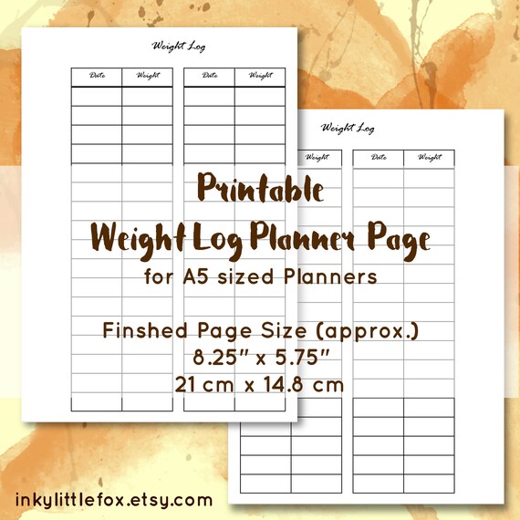 printable weight tracker page for a5 sized planners weight etsy baby weight tracker
