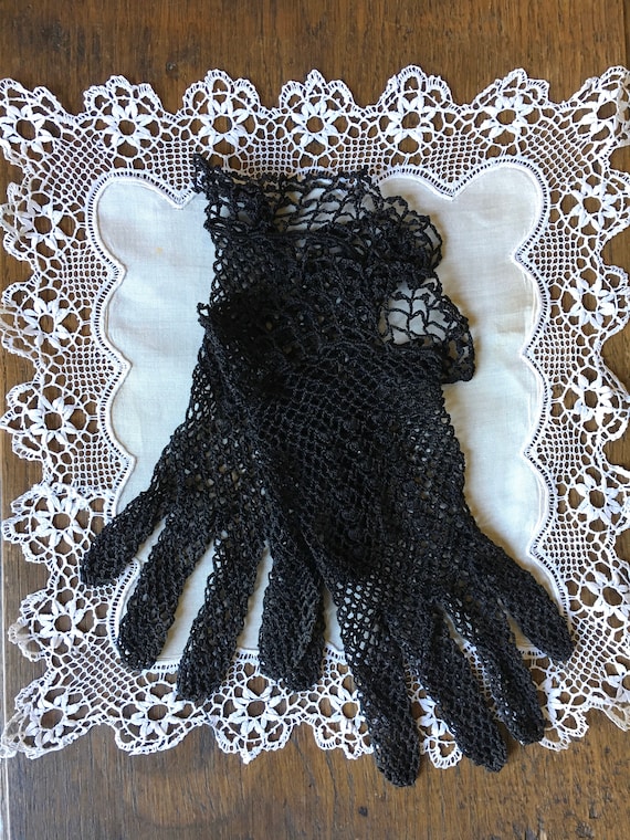Antique French lace gloves, hand crocheted, handm… - image 1