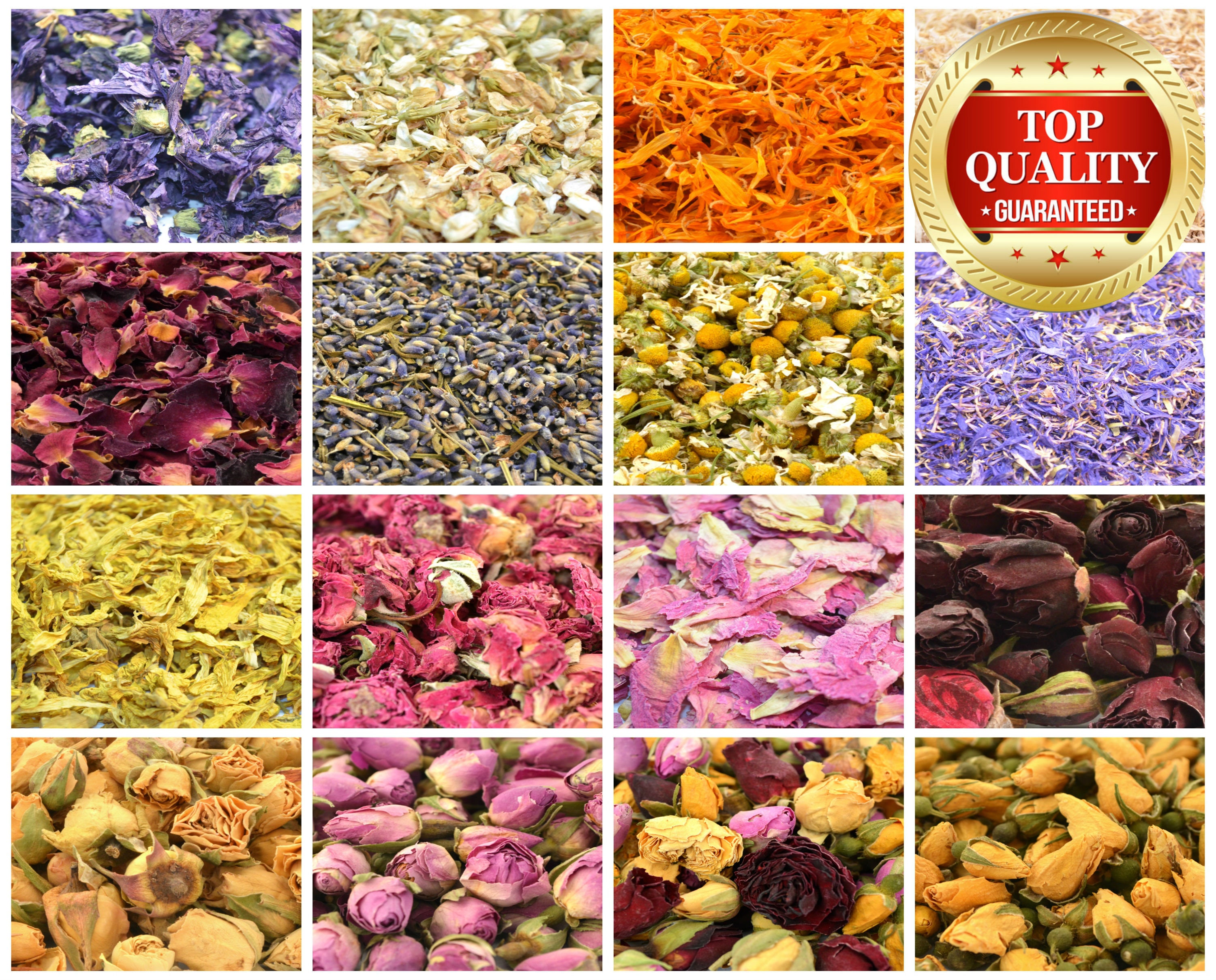 54 Types of Edible Dried Flowers & Petals for Tincture Tea Cake Decor  Coctail Garnishes Quality Herbs Lavender Rose Jasmine Cornflower 