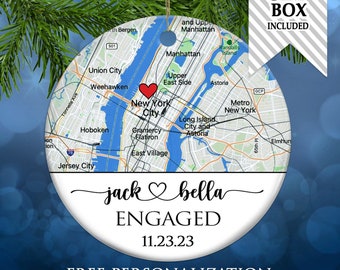 Engagement Ornament Gift, Map Ornament, Engagement Map, Personalized Engagement Gift for Couple, Engagement Ornament, Christmas Gift for her