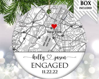 Engagement Gift for Couple Engagement Ornament Gift, Map Ornament, Engagement Map, Personalized Engagement Ornament, Christmas Gift for her