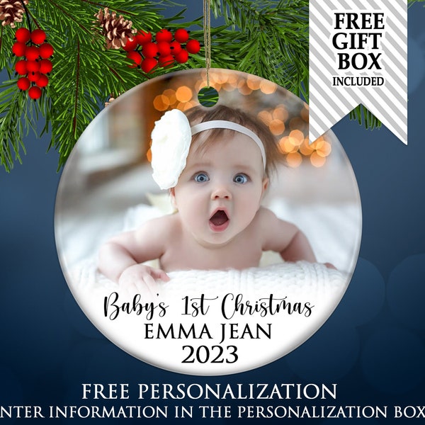 Baby First Christmas Ornament, Photo Ornament, Custom Christmas Ornament 2023, 1st Christmas Gift, Personalized Ornament, Baby Gift