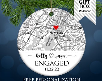 Engagement Ornament Gift, Map Ornament, Engagement Map, Personalized Engagement Gift for Couple, Engagement Ornament, Christmas Gift for her