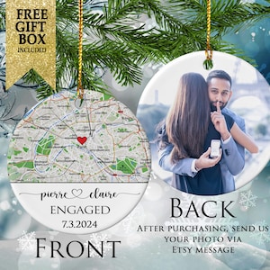 Engagement Ornament Gift, Map Ornament, Engagement Map, Personalized Engagement Gift for Couple, Engagement Ornament, Christmas Gift for her