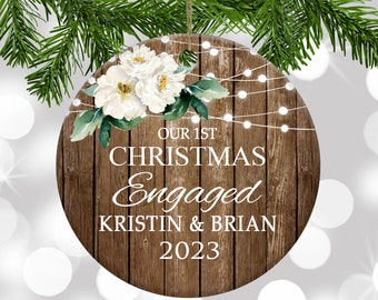 Engaged, First Christmas, Engagement Announcement, Our First Christmas, Engaged Ornament Rustic Farmhouse, Christmas Decor, Engagement Gift