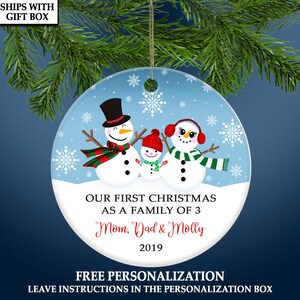 Family of Three Christmas Ornament - Family of 3 - Family Ornament - Personalized Baby&#39;s First Christmas Ornament, First Christmas Ornament