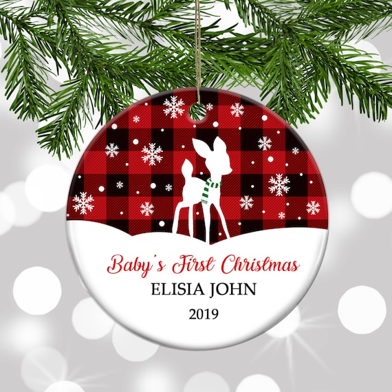 New baby ornament, Baby First Christmas, Baby's First Christmas, Ornament, Ornaments, Christmas Ornaments, Plaid Ornament, Rustic Farm House