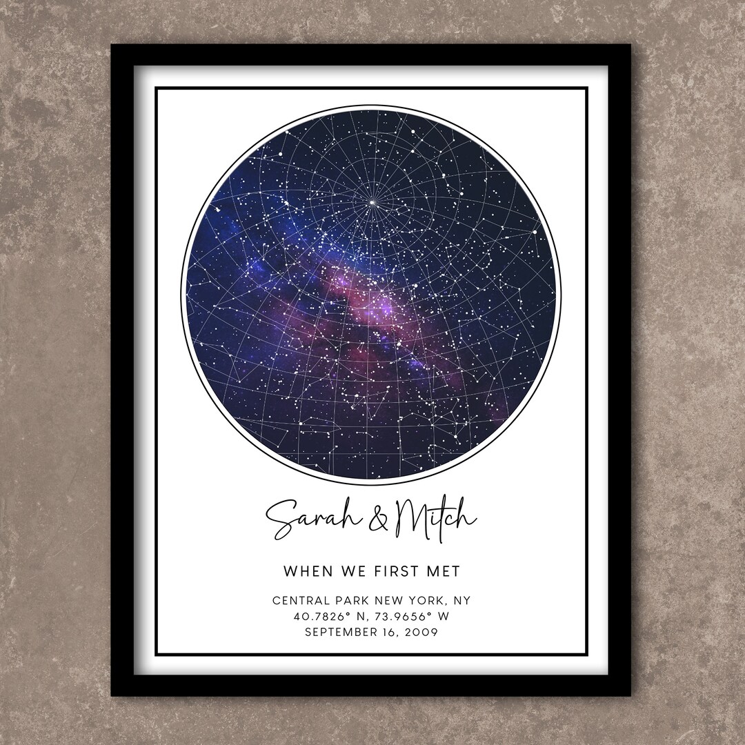 Custom Star Map By Date Personalized Night Sky Print Framed Wedding Custom Star Map By Date Personalized Night Sky Print Framed Wedding