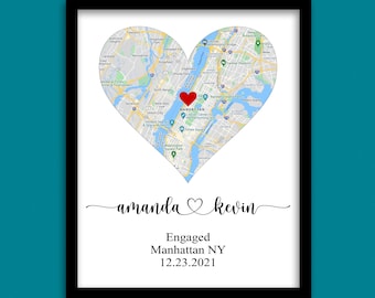 ENGAGEMENT GIFTS for Couple, Unique Personalized Printable Engagement Map, Where it All Began Map, Engagement Gift, Personalized Map Print