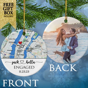 Engagement Ornament Gift, Map Ornament, Engagement Map, Personalized Engagement Gift for Couple, Engagement Ornament, Christmas Gift for her