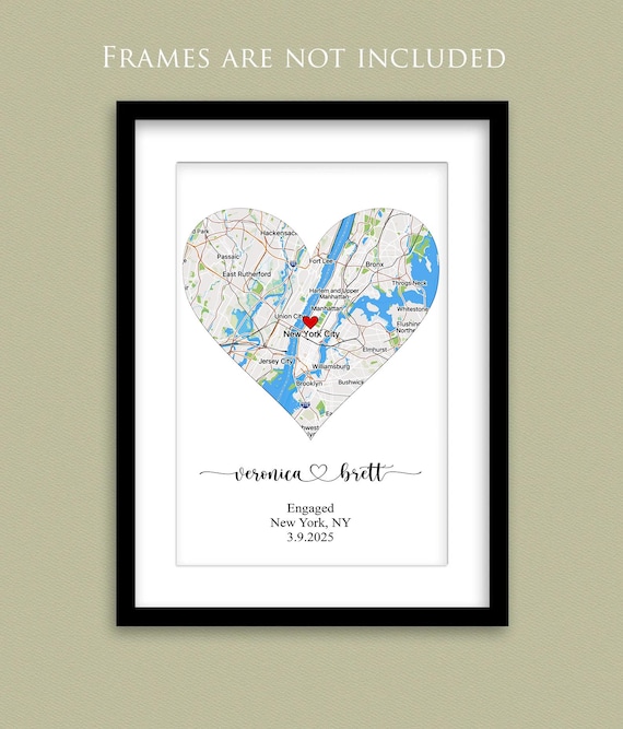 ENGAGEMENT GIFTS for Couple, Unique Personalized Printable Engagement Map, Where it All Began Map, Engagement Gift, Personalized Map Print