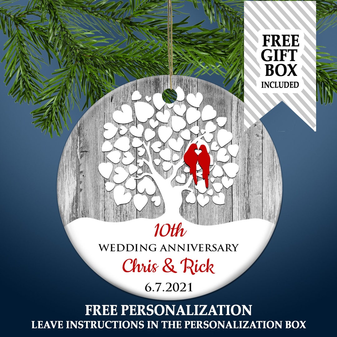Wedding Anniversary Gift Personalized Christmas Ornament Rustic Gray ...