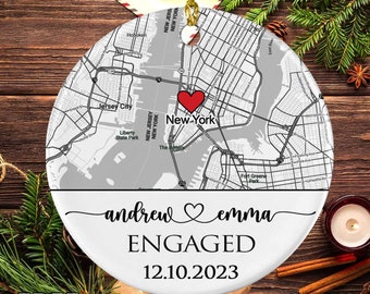 Engagement Ornament Gift, Map Ornament, Engagement Map, Personalized Engagement Gift for Couple, Engaged Ornament, Christmas Gift (ENGAGED)