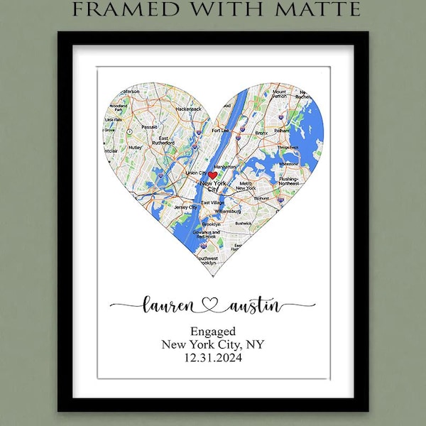 Engagement gift for Couple, Unique Personalized Framed City Print, where it All Began Map, Personalized Map Print