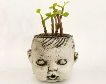 Concrete Doll Head Planter Small "Alex"