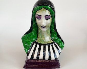 Virgin Mary + Beetlejuice Mash-Up Bust Sculpture