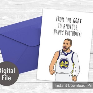 Steph Curry NBA basketbal verjaardagskaart, direct downloaden
