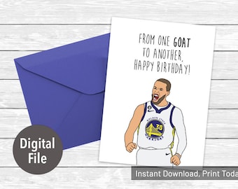 Steph Curry NBA Basketball Birthday Card, Instant Download