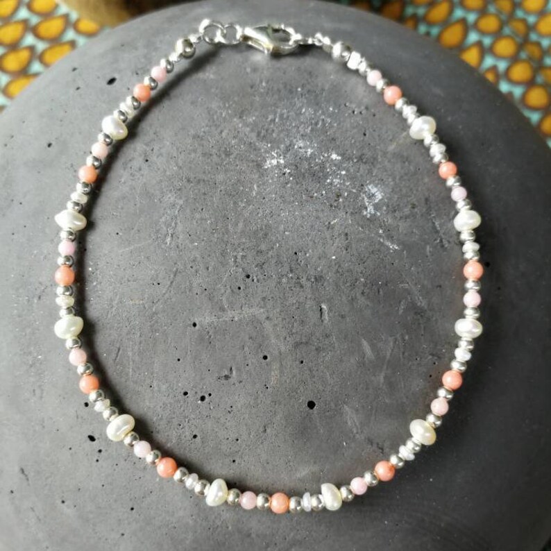 Summer bracelet with Astkorallperlenfreshwater pearlssterling silver beads18.5 cmhand workgift for yousingle pieceMother/'s Day