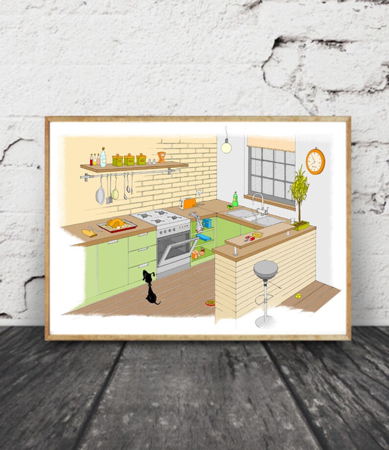 Funny Kitchen Art Dog Kitchen Art Print From the Original Ink | Etsy