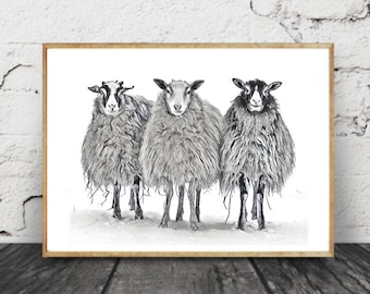 Animal Art, Sheep Art, Good Luck Gift, Nursery Art, Relaxation Wall Art, Animal Christmas Decoration, Sheep Drawing, Only Good Vibes