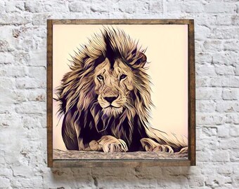 Safari Art, Lion Art Print, Animal Canvas Art, Animal Art, Nursery Art, Nursery Art Ideas, Good Luck Gift, Playroom Decor, Lion Kids Art