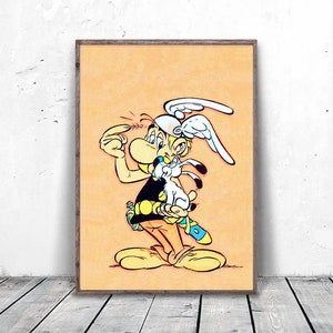 Arte de dibujos animados, póster de Astérix y Dogmatix, impresión de arte de dibujos animados, lienzo de Astérix, impresión de arte para habitación infantil, decoración de pared para sala de juegos, póster de dibujos animados