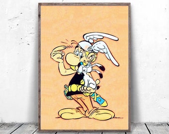 Cartoon Art, Asterix & Dogmatix Poster, Cartoon Art Print, Asterix Canvas Art, Kids Room Art Print, Playroom Wall Decor, Cartoon Poster