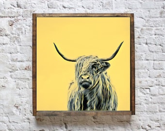 Lámina de vaca de las Highlands, arte mural de animales de granja, lienzo de animales, arte animal, decoración infantil, ideas de decoración infantil, arte mural de vaca de las Highlands, arte pop