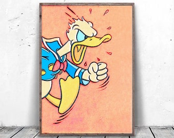 Cartoon Art, Donald Duck Poster, Cartoon Art Print, Donald Duck Canvas Art, Kids Room Art Print, Playroom Wall Decor, Cartoon Poster