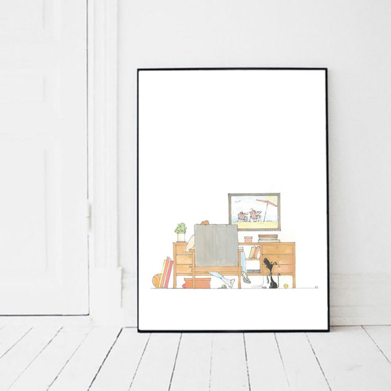 Dog Wall Art Dog Art Print Dog Lover Gift Print from the Original Ink /& Watercolor Drawing Home Sweet Home Watercolor Art Print Gift Idea