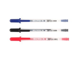 Sakura Gelly Roll Regular Medium Colour Gel Ink Pen 0.8mm | Red Black Blue | 3 Pens | Waterproof Colour Doodle Draw Japan