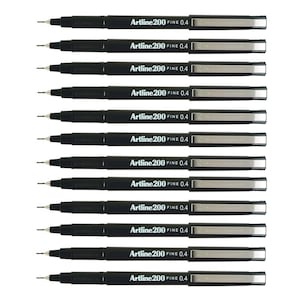 12 Artline 200 Fineliner Black Color Needle Tip Sign Pen 0.4mm EK-200 | Art Craft Write Draw Colour Doodle Lettering
