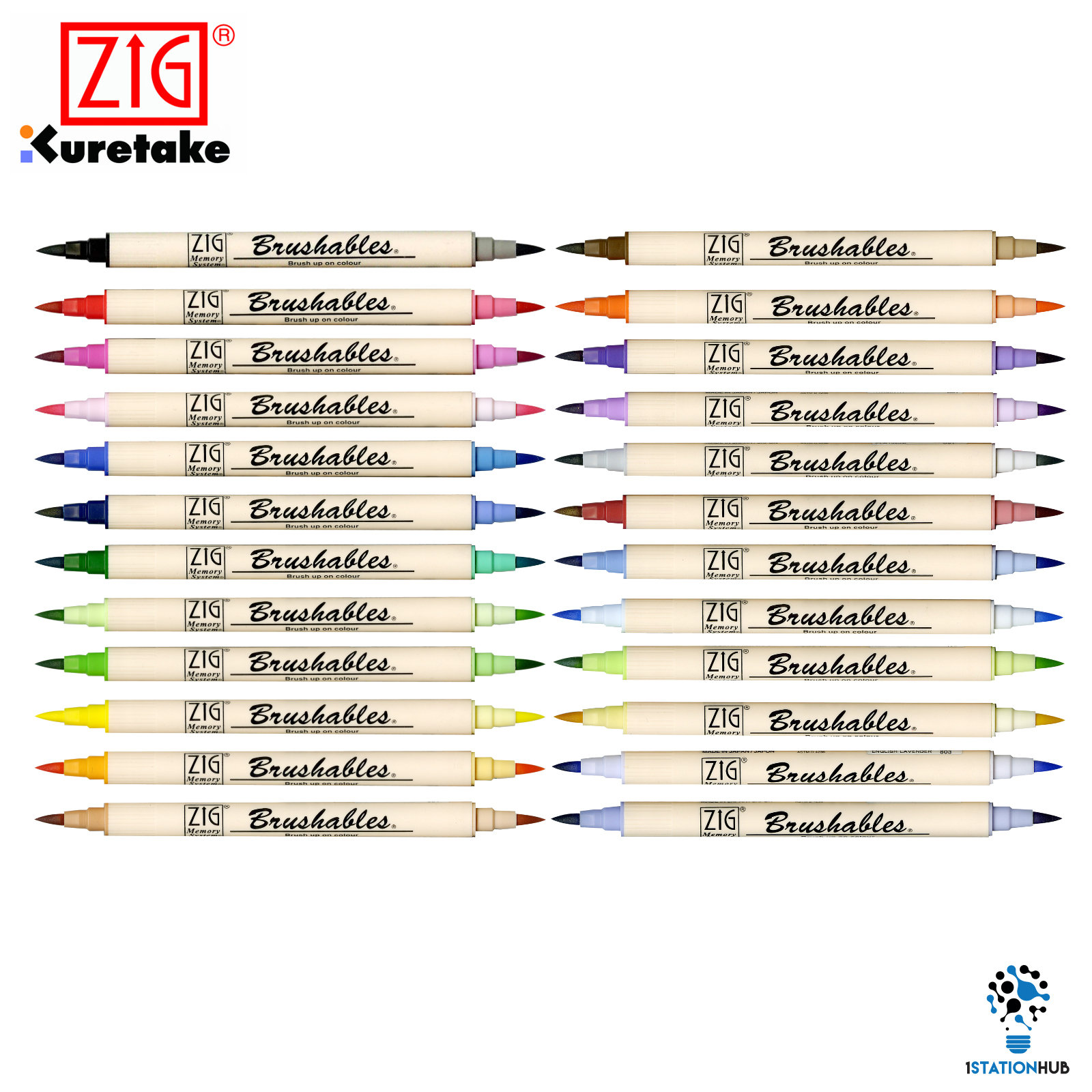 New Zig Kuretake Memory System Brushable Twin Tip Brush Pen Set of