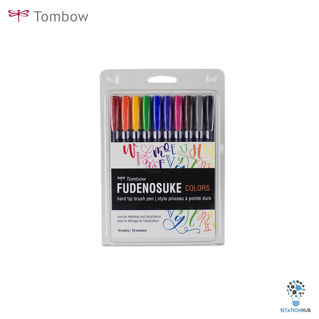 Genuine Tombow Fudenosuke Brush Pen Hard Tip Arts Craft Pack of 10 Pens 