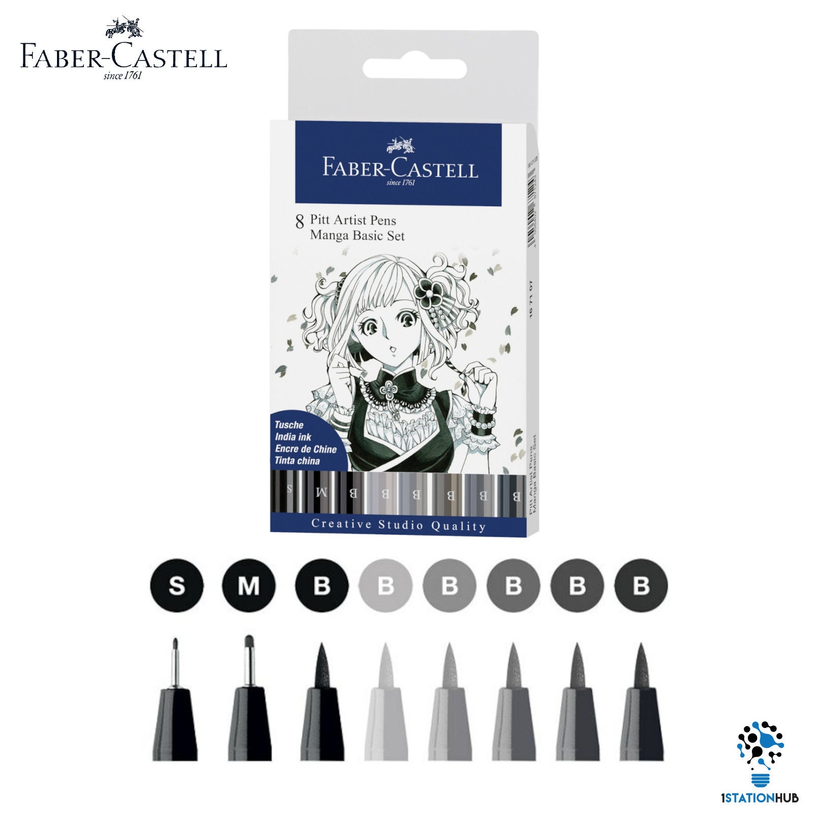 Faber Castell 8 Pitt Artist Pens Manga Basic Set Brush Superfine