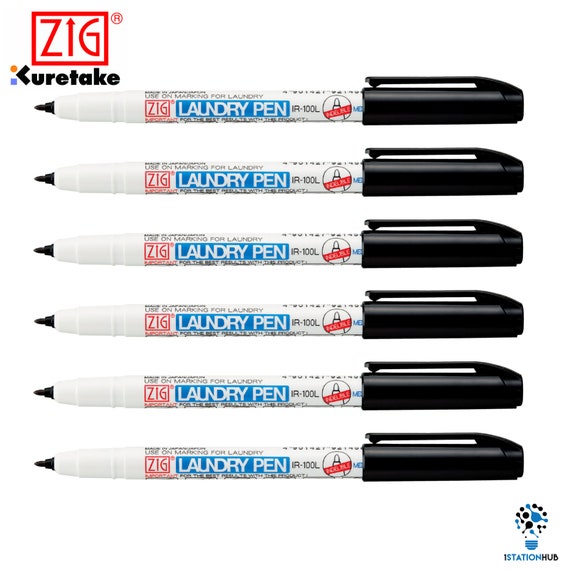 6pcs Zig Kuretake Laundry Pen Medium 0.8mm Black Name Marker