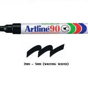 12 Artline 90 High Performance Black Permanent Marker Pen 2.0mm 5.0mm Chisel Tip Craft Write Draw Lettering image 2