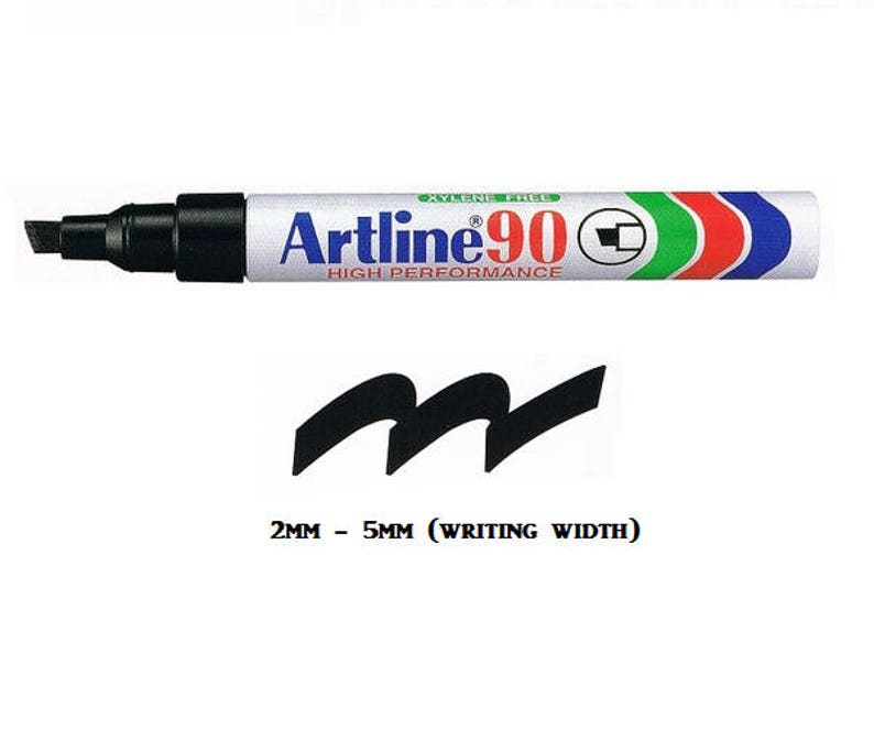 12 Artline 90 High Performance Black Permanent Marker Pen 2.0mm 5.0mm Chisel Tip Craft Write Draw Lettering image 2