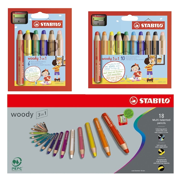Stabilo Woody 3 in 1 Pencil Watercolour Colour Pencil Crayon Pack of 6, 10,  18 -  Israel