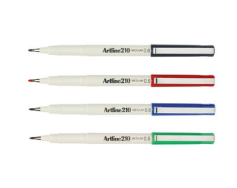 12 Artline 210 Fineliner Color Pen 0.6mm EK-210 Medium | Black | Blue | Red |Green |Assorted | Art Craft Write Draw Colour Doodle Lettering