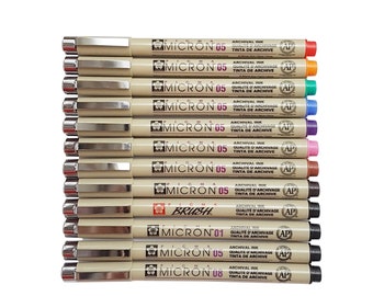 Sakura Pigma Micron 05 Colour Drawing Pen & Brush Art Set Japan 0.45mm | 12 Pens